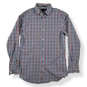 Banana Republic Men's Grant Fit Button-Up Shirt M Red Blue Plaid Cotton